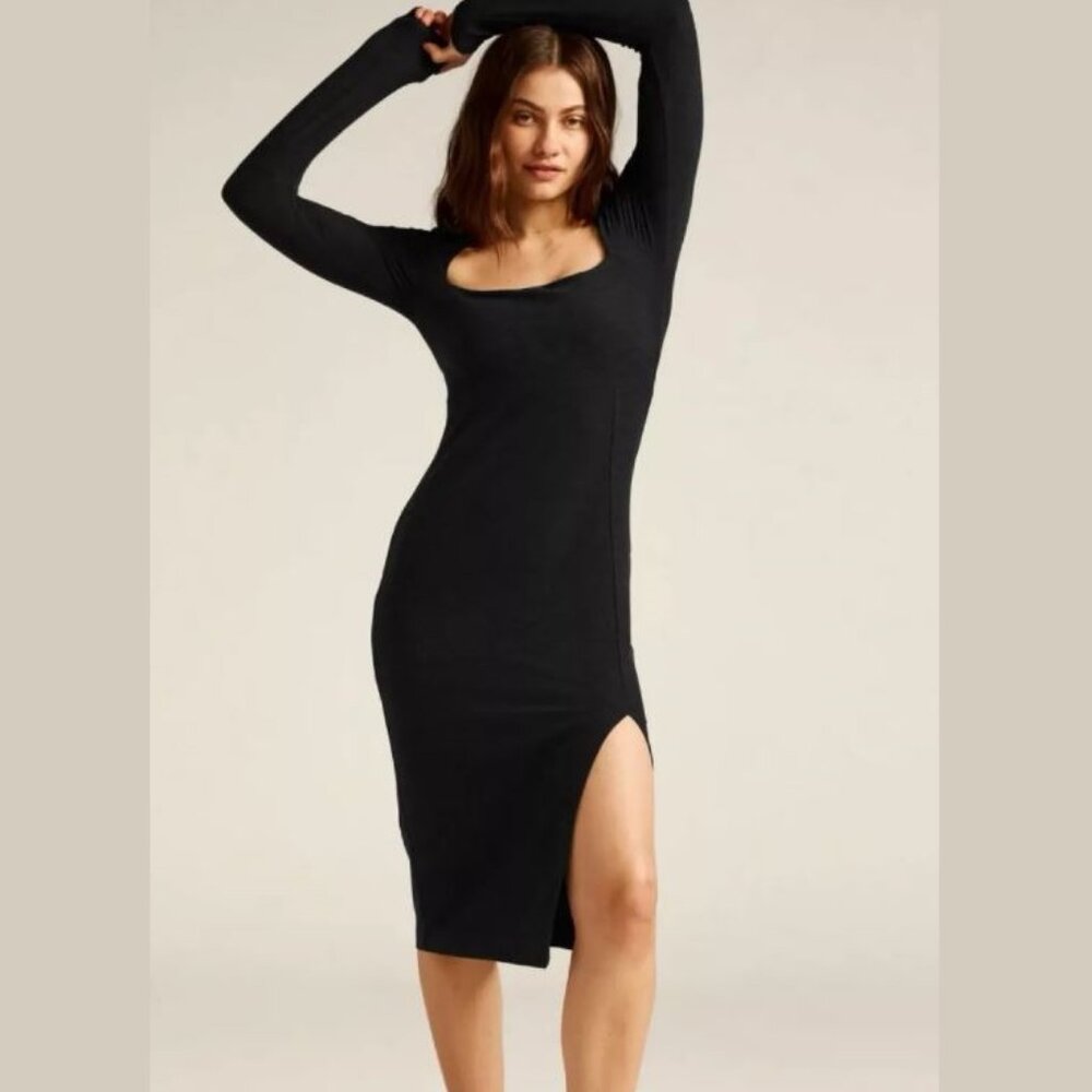 Beyond Yoga Spacedye Impress Midi Dress, XS, Darkest Night, Long Sleeves, NWT